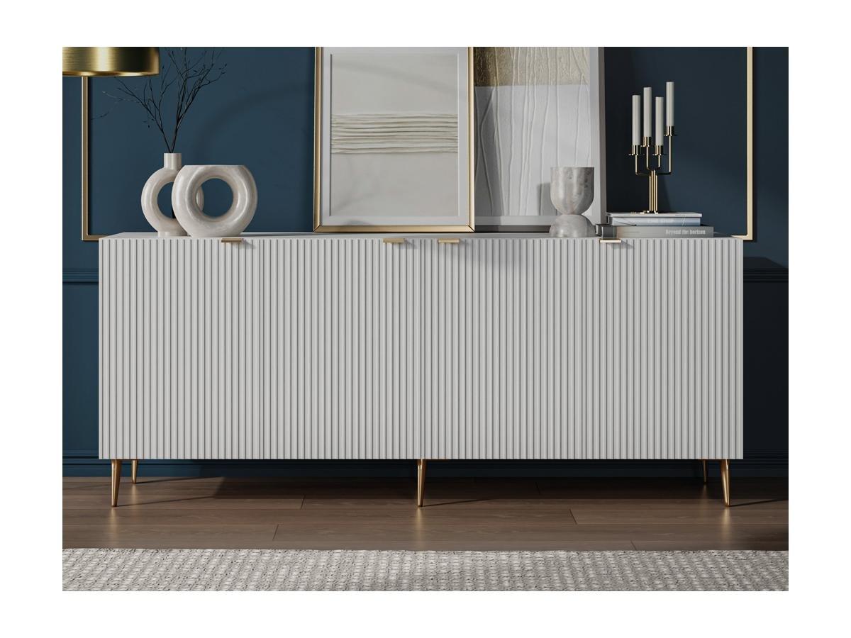 Vente-unique Credenza con 4 ante in MDF e Acciaio Bianco e Dorato - YESINIA  