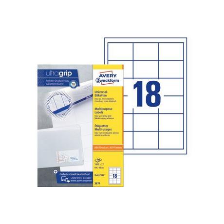 Avery-Zweckform AVERY ZWECKFORM Etiketten 64x45mm 3671 weiss 1800 Stk./100 Blatt  