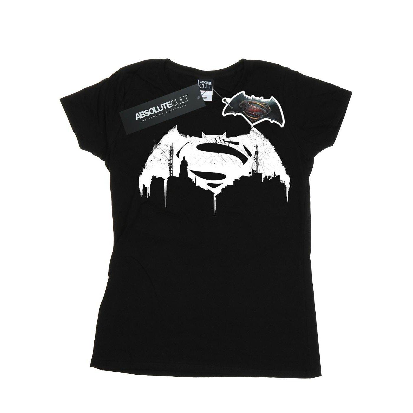 Image of Batman V Superman Beaten Logo Tshirt Damen Schwarz L