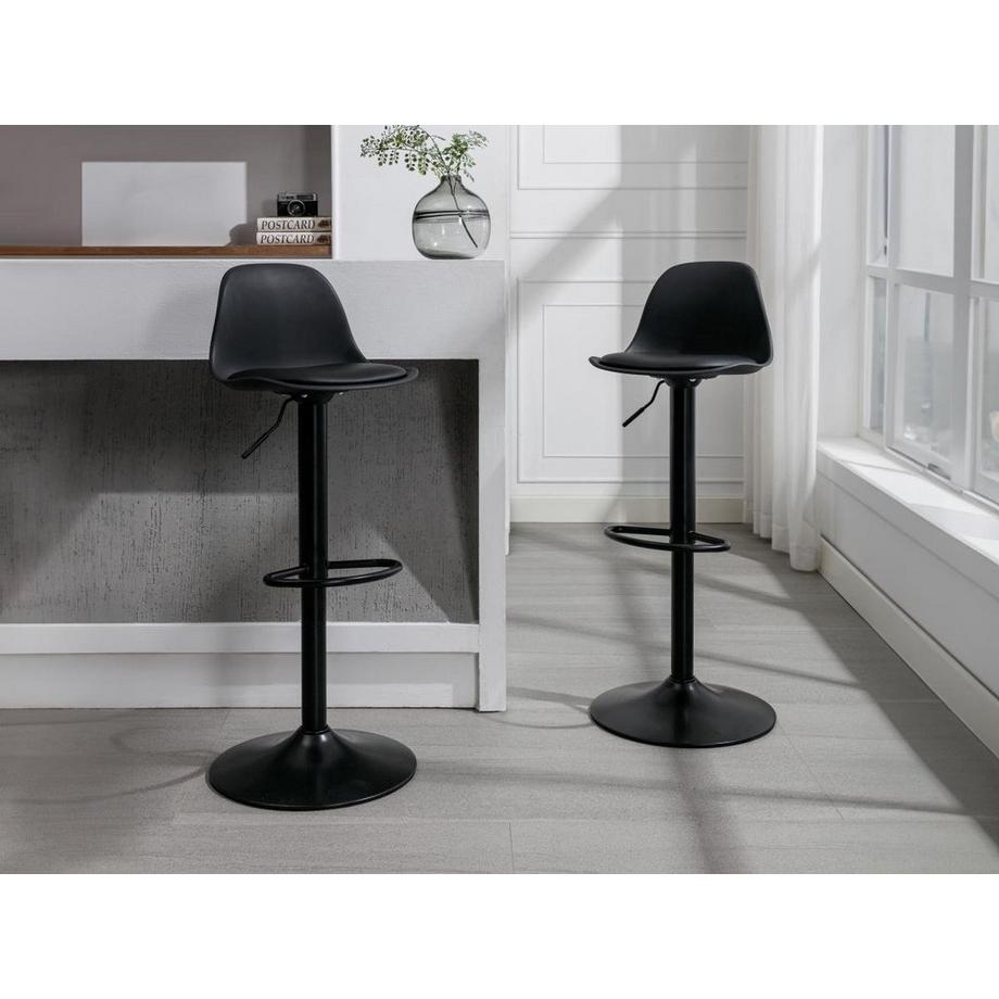 Vente-unique Lot de 2 tabourets de bar en polypropylène et métal - Hauteur réglable - Noir - XAFY  