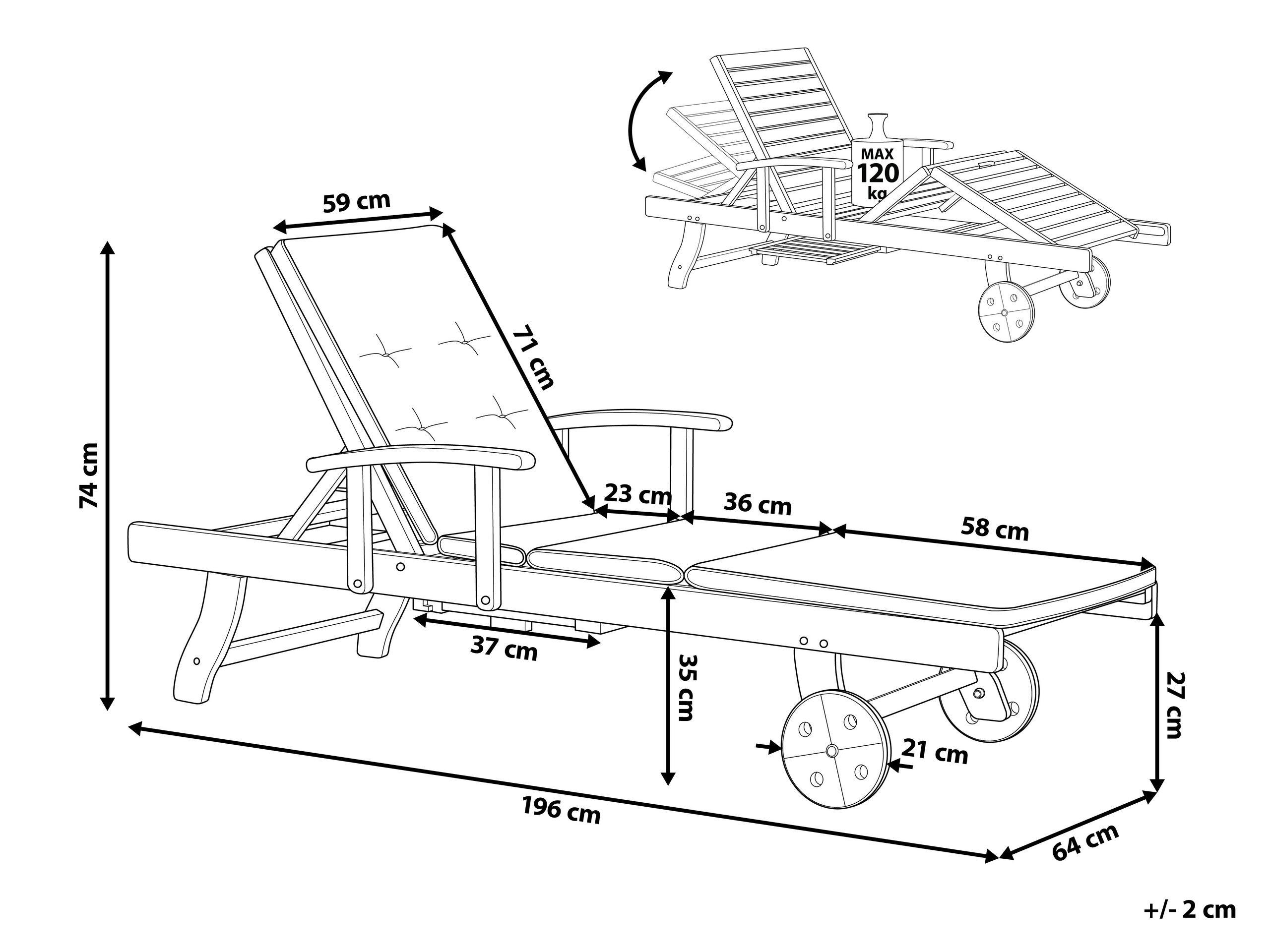 Beliani Lettino Prendisole con Cuscino en Legno d'acacia Classico AMANTEA II  