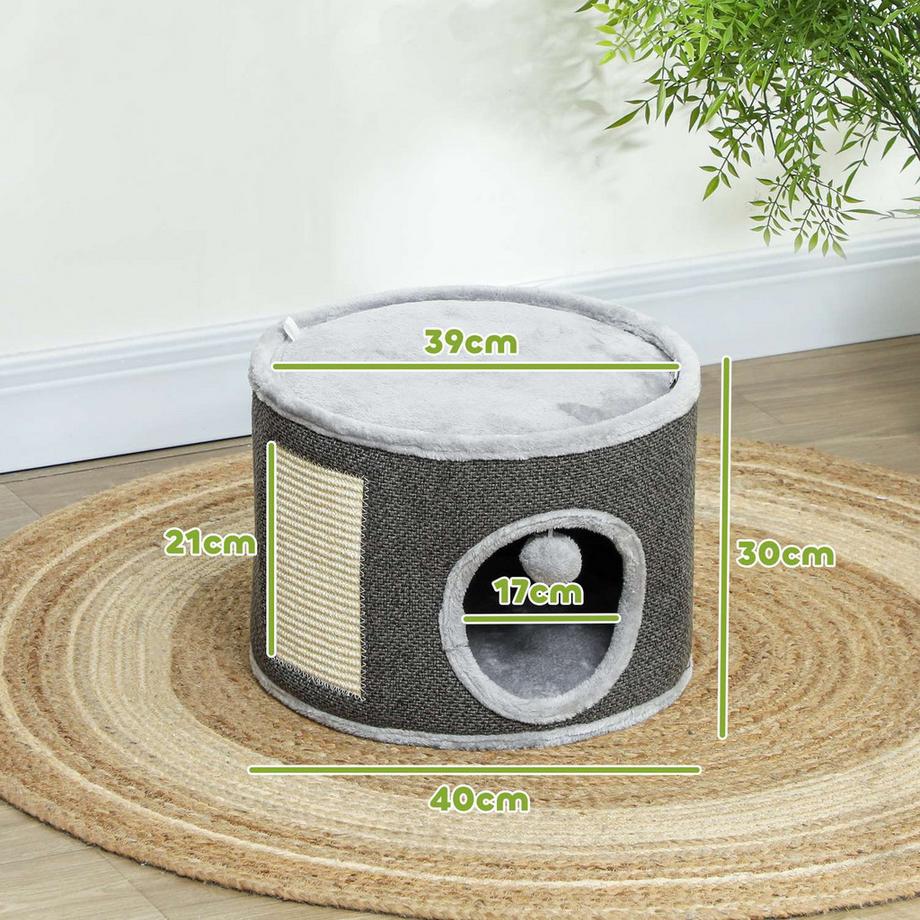 Northio  Griffoir, 30 cm de haut, avec grotte, griffoir, tour à chat en sisal, pour chats jusqu'à 5 kg, gris foncé 