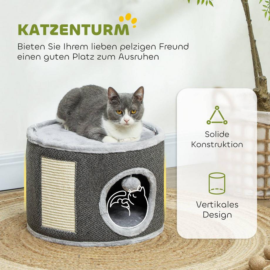 Northio  Griffoir, 30 cm de haut, avec grotte, griffoir, tour à chat en sisal, pour chats jusqu'à 5 kg, gris foncé 