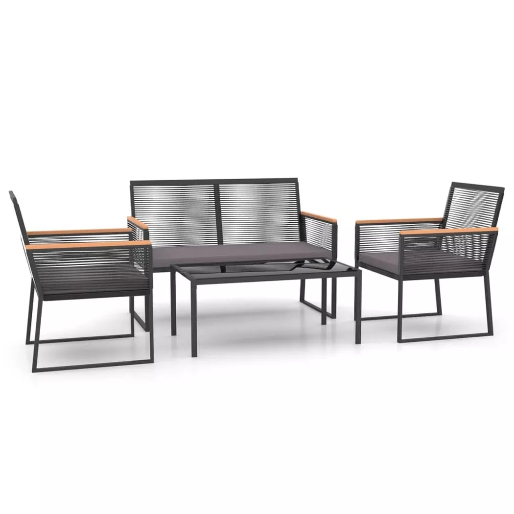 vidaXL Salon de jardin 4 pcs avec coussins Noir Acier