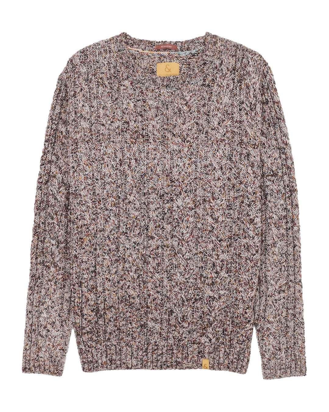 Image of Strickpullover Roundneck Cable Neps Herren Braun L