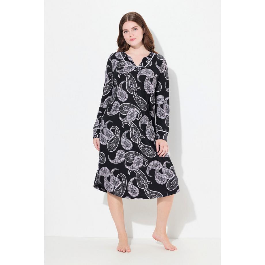 Ulla Popken Paisley Scollo a Tunica Maniche Lunghe Camicia da Notte  