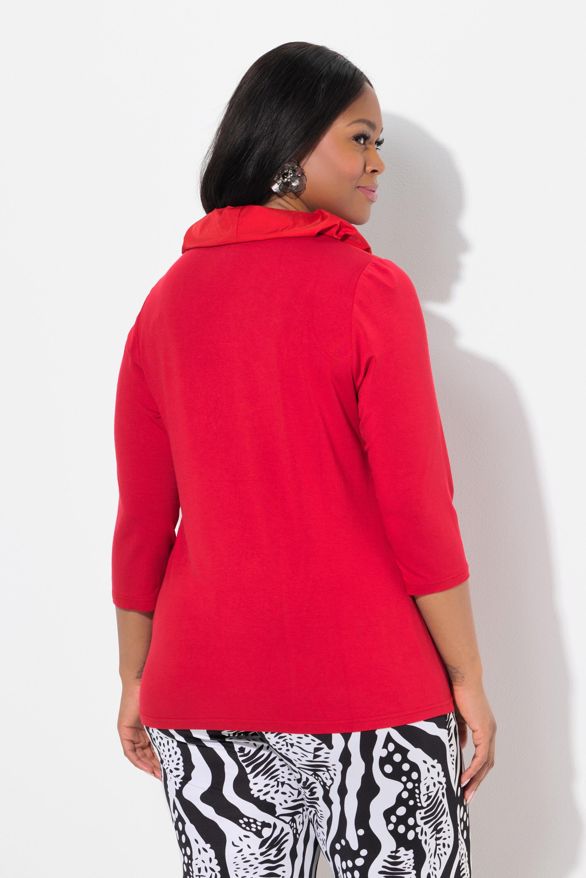 Ulla Popken Camicia Classica Collo Taffetà Scollo a V Maniche 3/4  