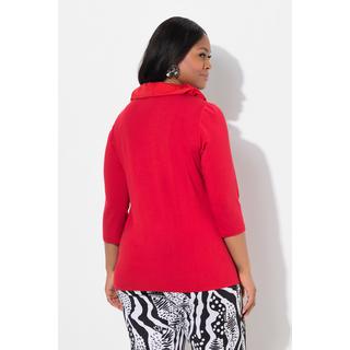 Ulla Popken Camicia Classica Collo Taffetà Scollo a V Maniche 3/4  