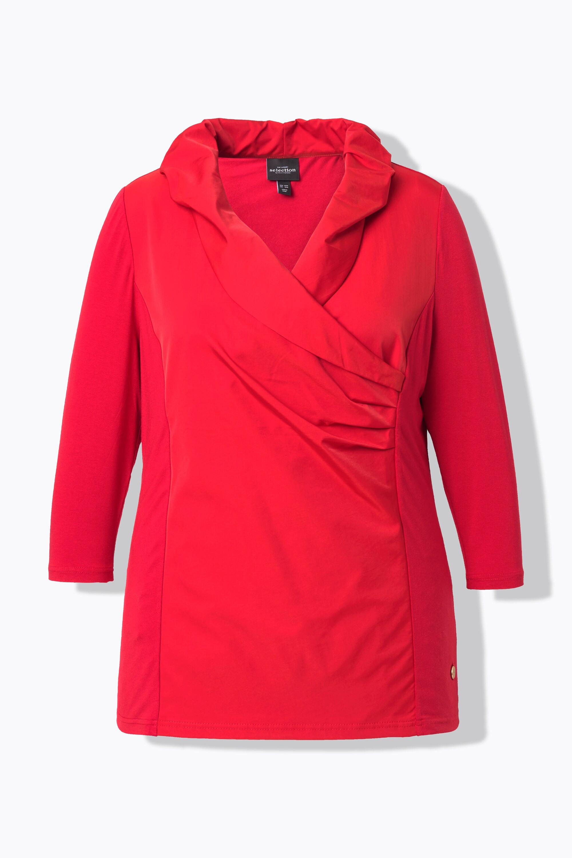 Ulla Popken Camicia Classica Collo Taffetà Scollo a V Maniche 3/4  