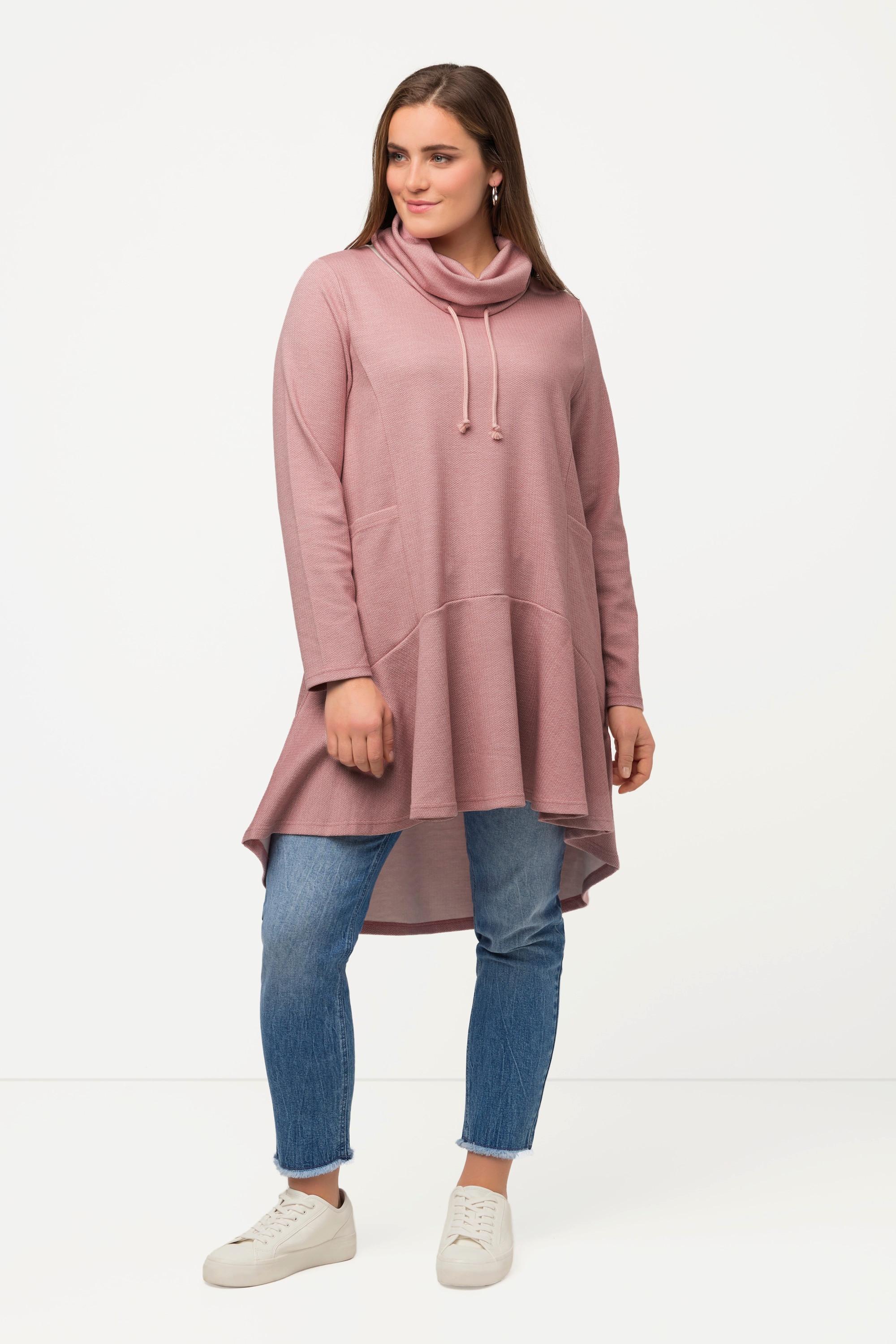 Ulla Popken  Longsweater, Fischgrat, Volantsaum, Stehkragen, Langarm 