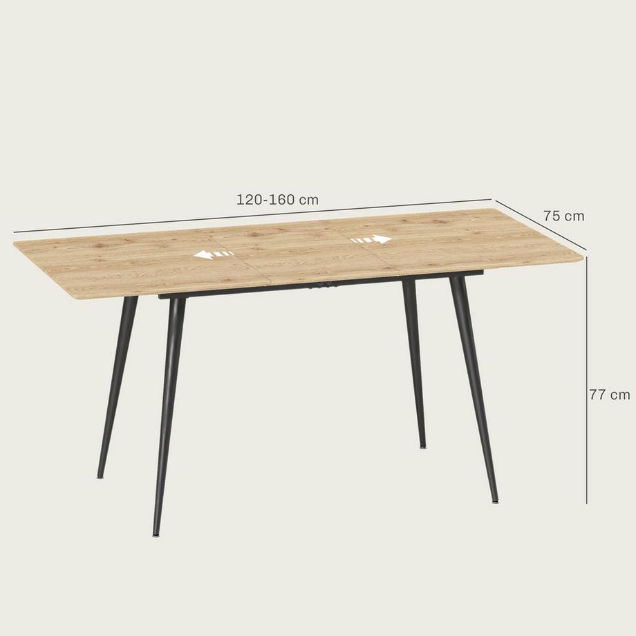 Northio Esstisch ausziehbar 120/160 x 75 cm Küchentisch für 6-8 Personen, moderner Esszimmertisch mit Stahlbeine, Natur  
