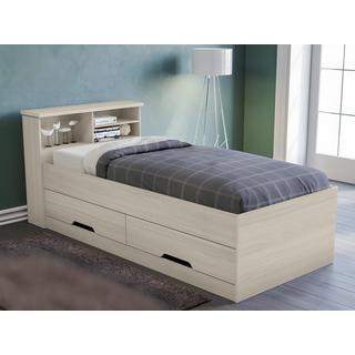 Vente-unique Letto singolo con cassetti e vani portaoggetti  Quercia BORIS + materasso compreso  