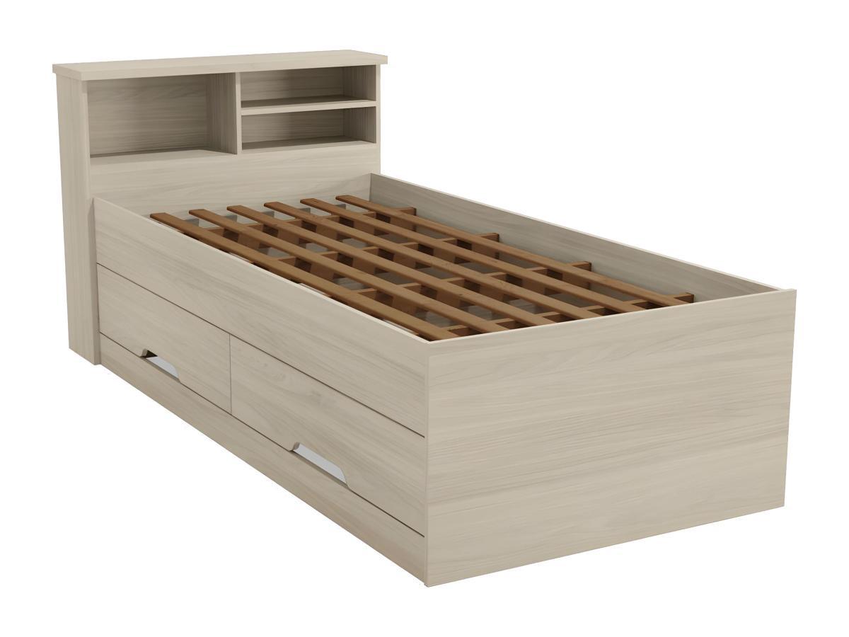 Vente-unique Letto singolo con cassetti e vani portaoggetti  Quercia BORIS + materasso compreso  