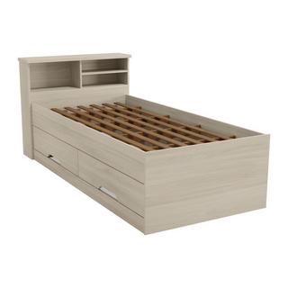 Vente-unique Letto singolo con cassetti e vani portaoggetti  Quercia BORIS + materasso compreso  