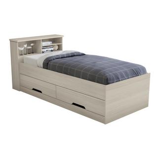 Vente-unique Letto singolo con cassetti e vani portaoggetti  Quercia BORIS + materasso compreso  