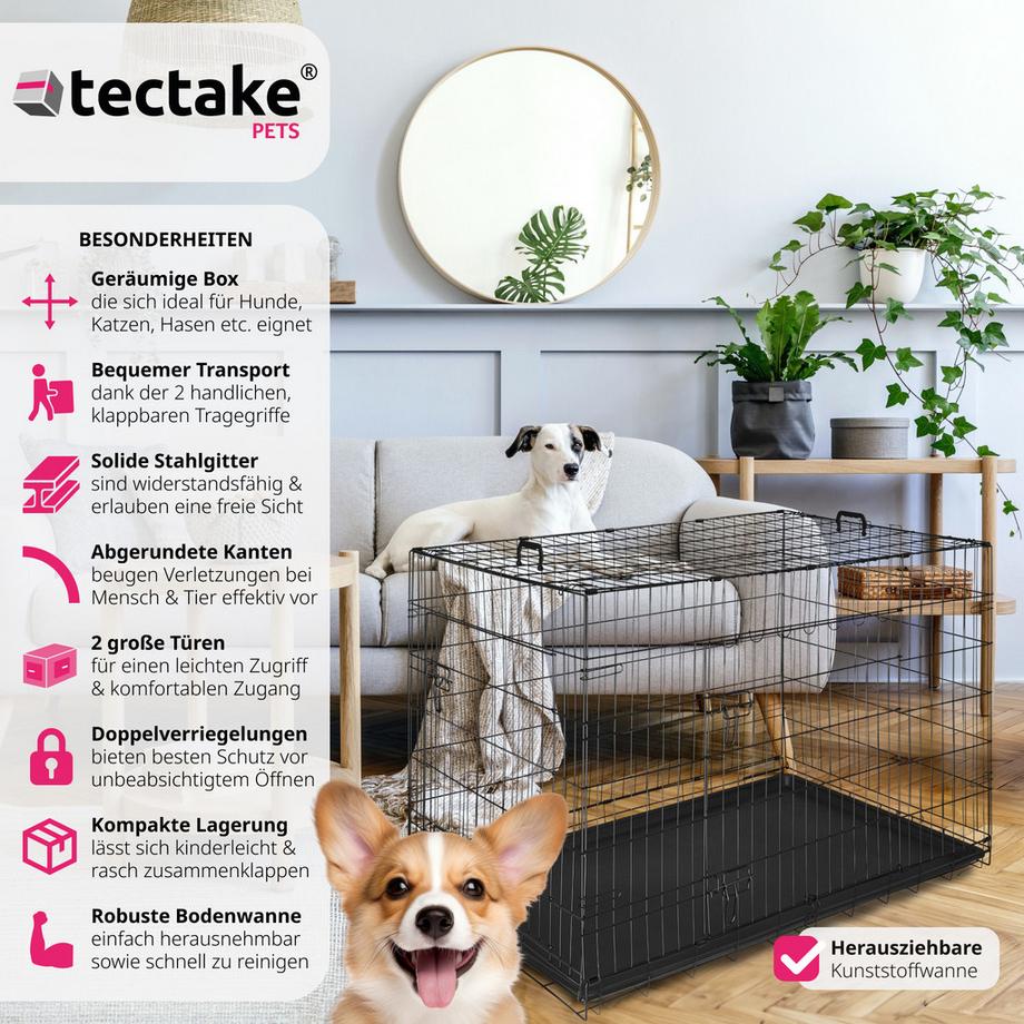 Tectake  Hundekäfig-Gitterbox Luna klappbar, mit 2 Tragegriffen robuste Stahlgitter 