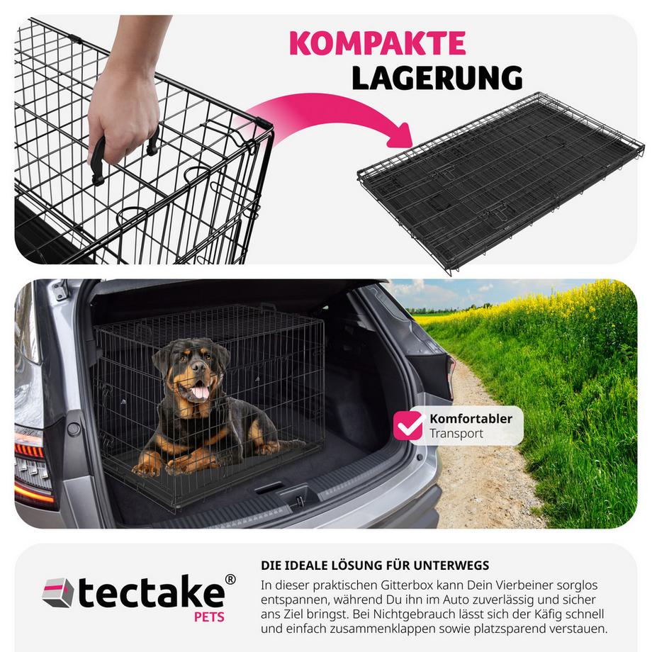 Tectake  Hundekäfig-Gitterbox Luna klappbar, mit 2 Tragegriffen robuste Stahlgitter 