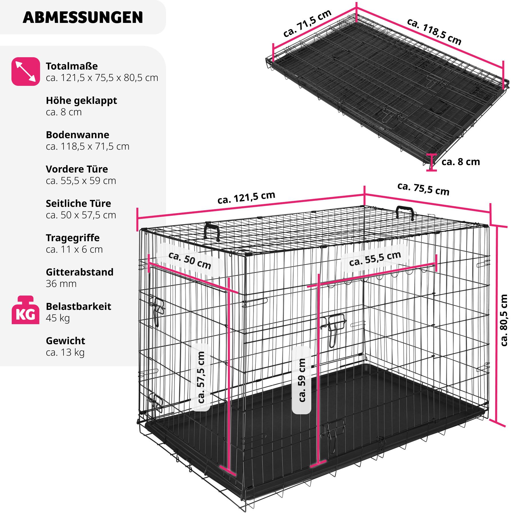 Tectake  Hundekäfig-Gitterbox Luna, klappbar, mit 2 Türen 