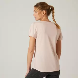 NYAMBA T-shirt fitness manches courtes slim coton extensible col bateau femme rose  Rose