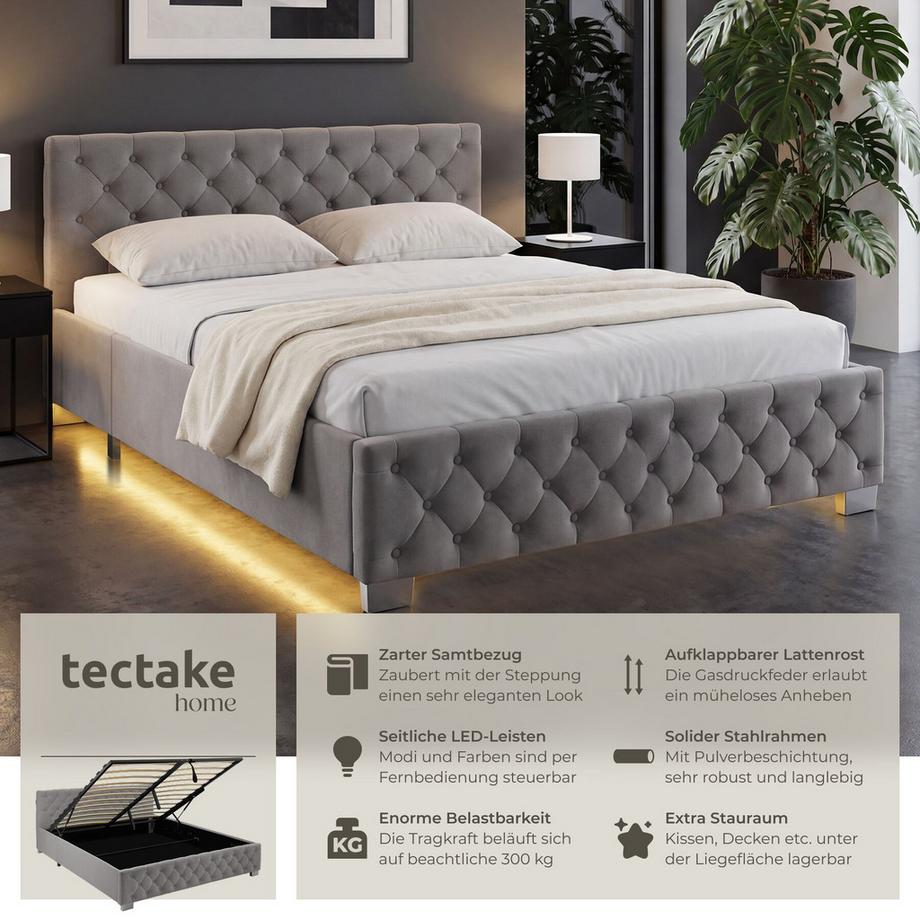 Tectake Lit rembourré DAYTONA En aspect velours avec motif matelassé  