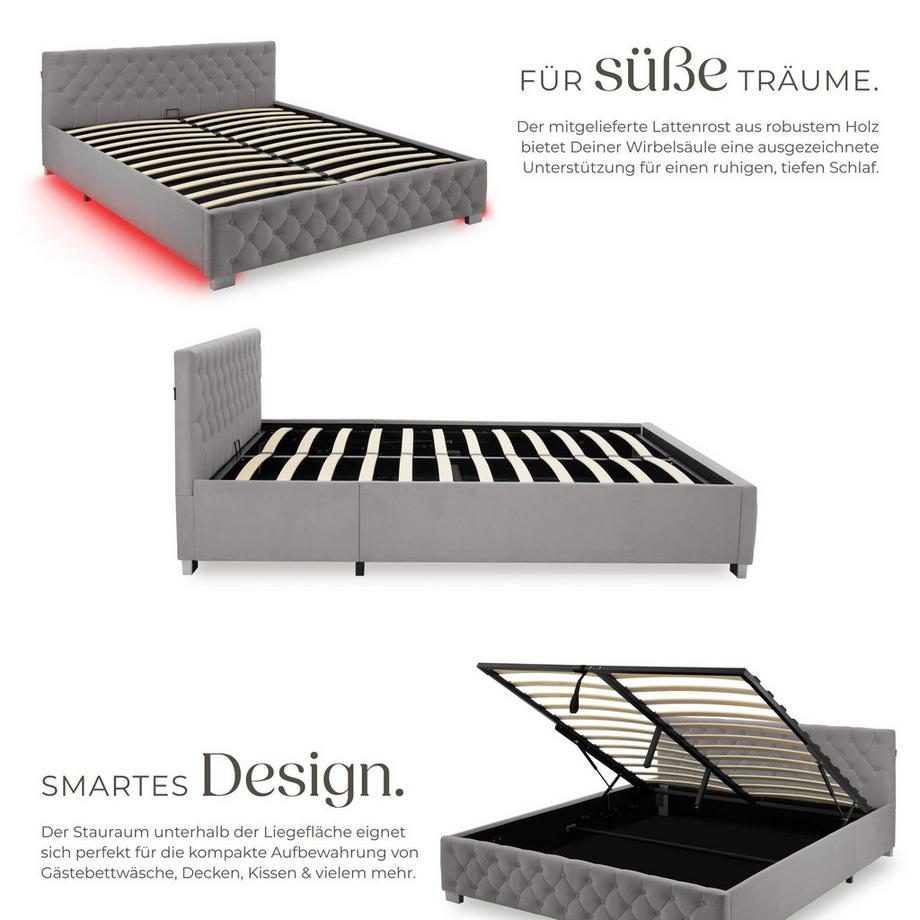 Tectake Lit rembourré DAYTONA En aspect velours avec motif matelassé  