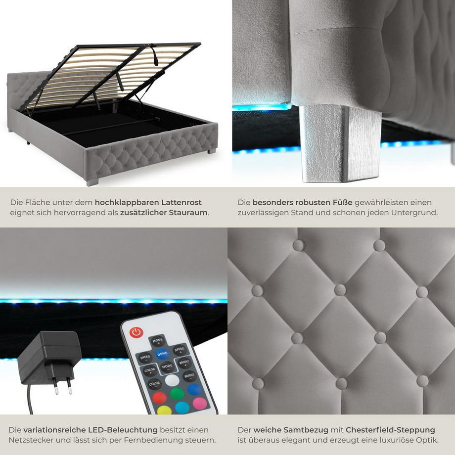 Tectake Lit rembourré DAYTONA En aspect velours avec motif matelassé  