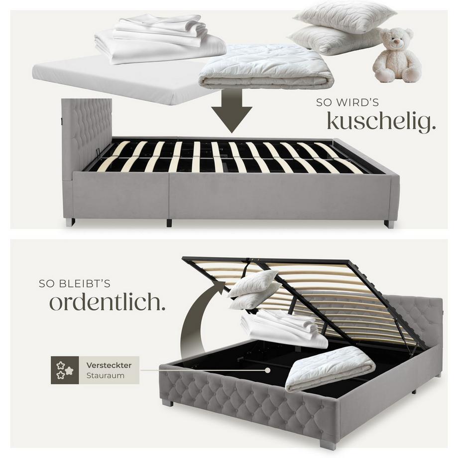 Tectake Lit rembourré DAYTONA En aspect velours avec motif matelassé  