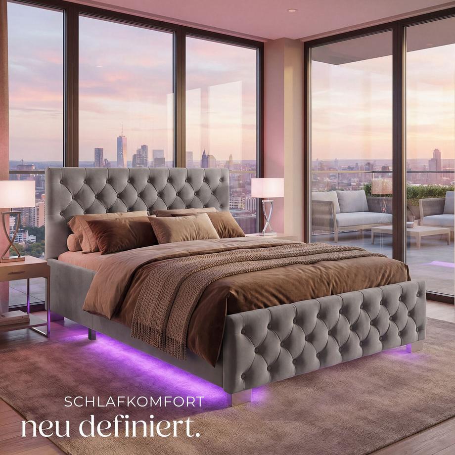 Tectake Lit rembourré DAYTONA En aspect velours avec motif matelassé  