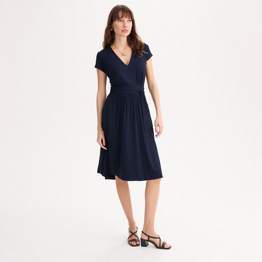 La Redoute Collections Abito Maniche Corte Scollo a V con Cintura Annodata  