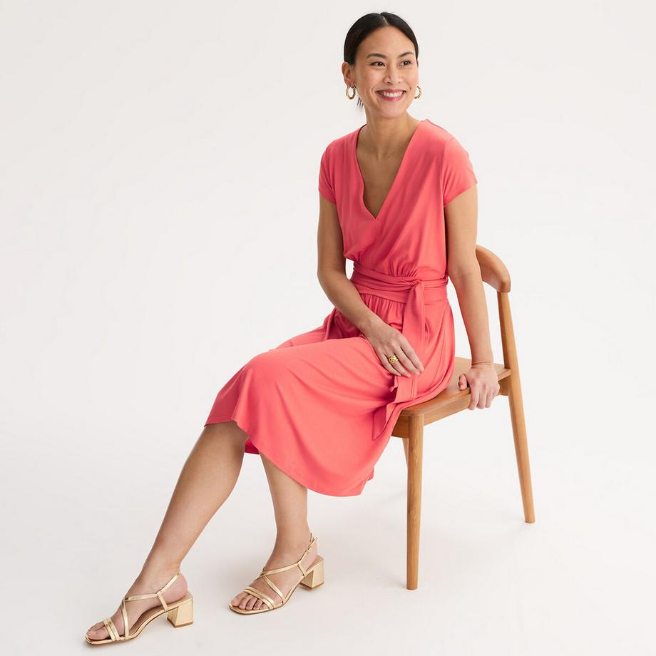 La Redoute Collections Abito Maniche Corte Scollo a V con Cintura Annodata  