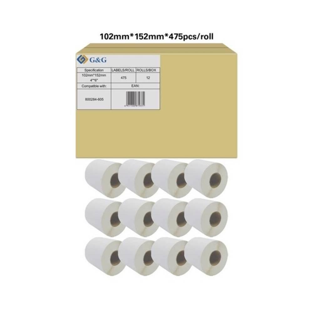 Image of Kompatibel mit Zebra 800284-605 (12x 475 Etiketten 102 x152mm) ungestrichenes Thermopapier