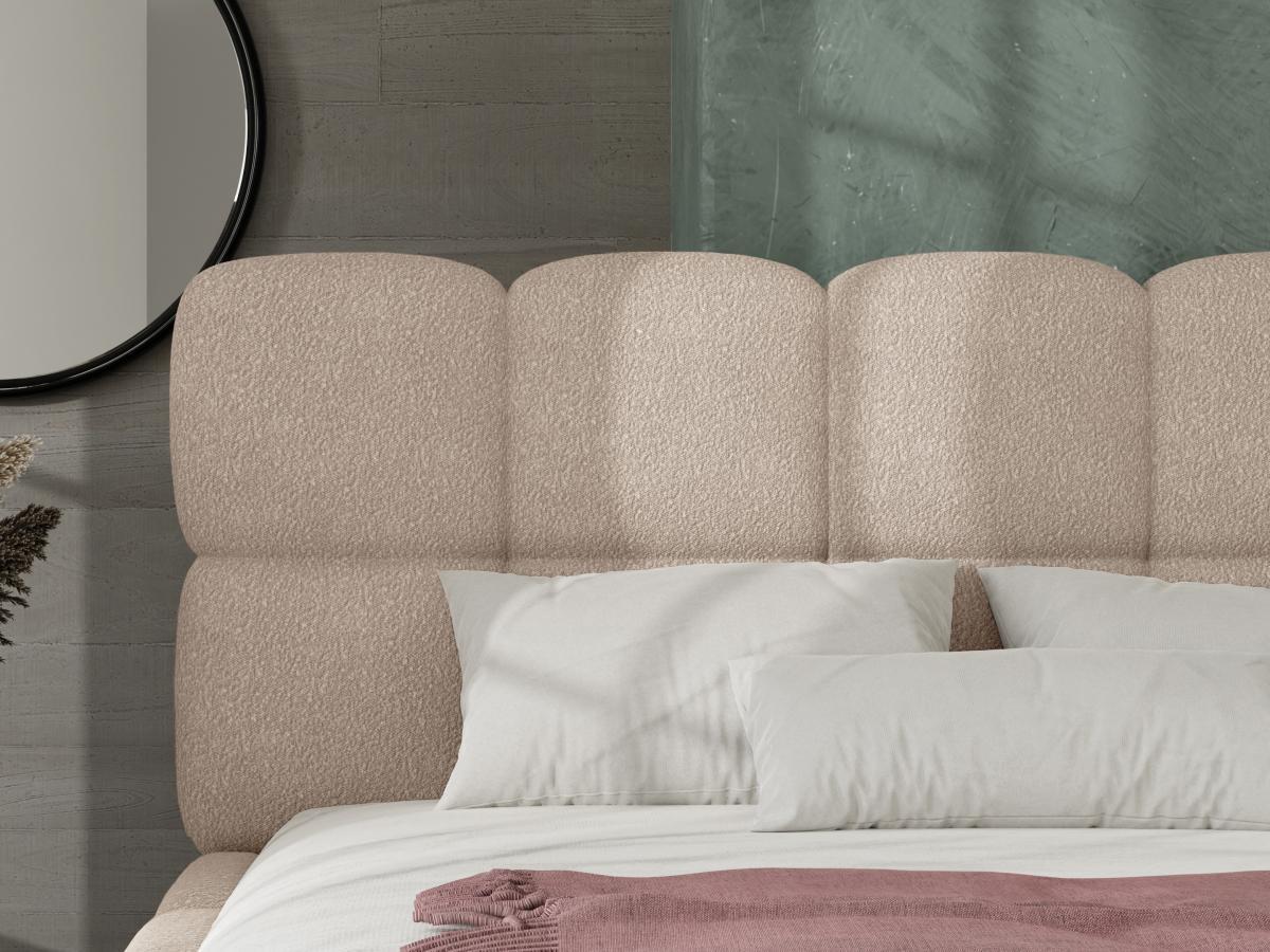 PASCAL MORABITO Letto con contenitore 180 x 200 cm Tessuto bouclette Beige + Materasso - DAMADO di PASCAL MORABITO  