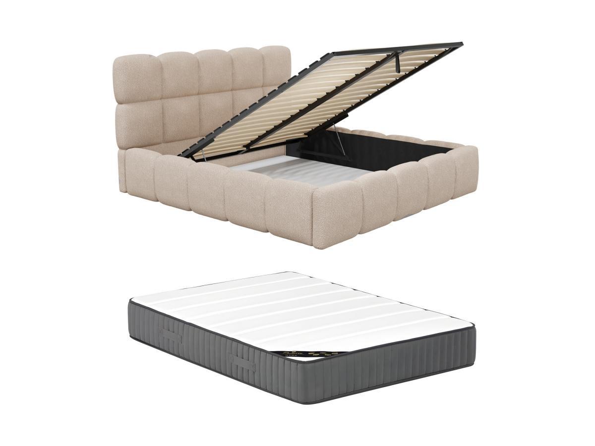 PASCAL MORABITO Lit coffre - 180 x 200 cm - Tissu bouclette - Beige + Matelas - DAMADO de Pascal Morabito  