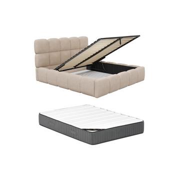 Lit coffre - 180 x 200 cm - Tissu bouclette - Beige + Matelas - DAMADO de Pascal Morabito