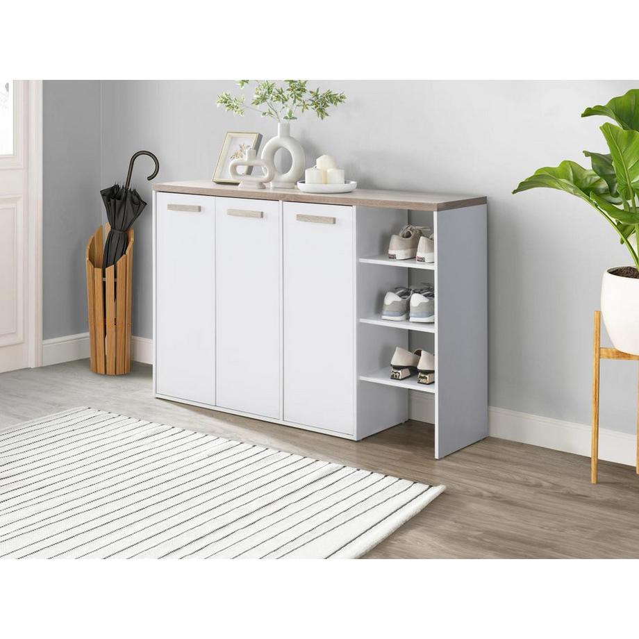 Vente-unique Meuble à chaussures 3 portes et 3 niches - Blanc et Naturel clair - SKAIDO  
