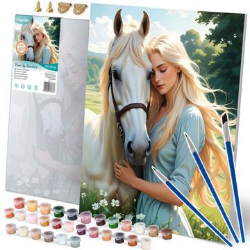 Malen nach Zahlen 40x50 cm Massido Porträt einer Frau mit einem Pferd