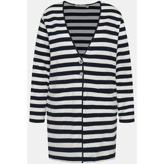 Ulla Popken  Veste en jersey, rayures horizontales, col en V, coton bio 