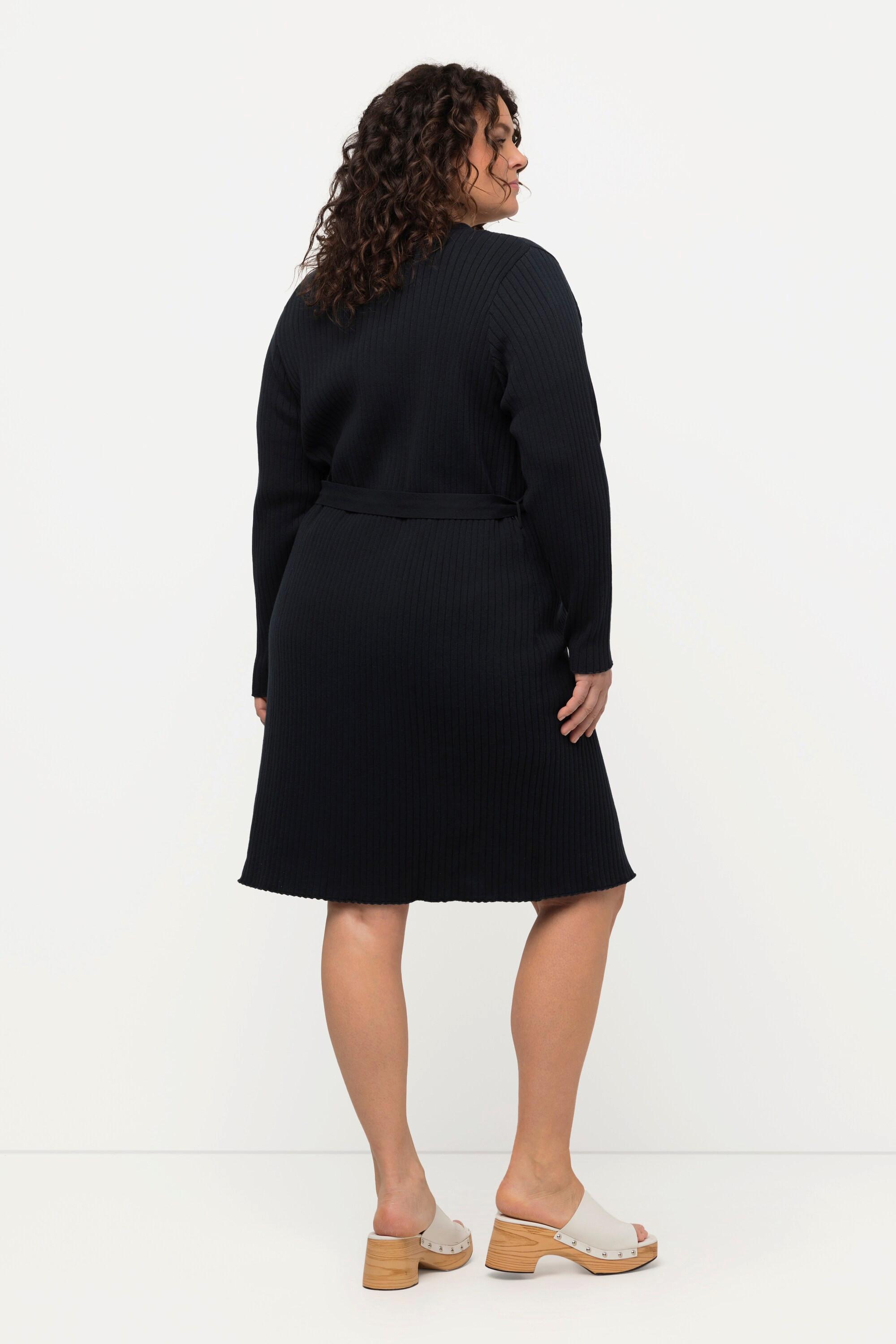 Ulla Popken Cardigan Lungo Maglia a Costine Cintura da Annodare Scollo a V  