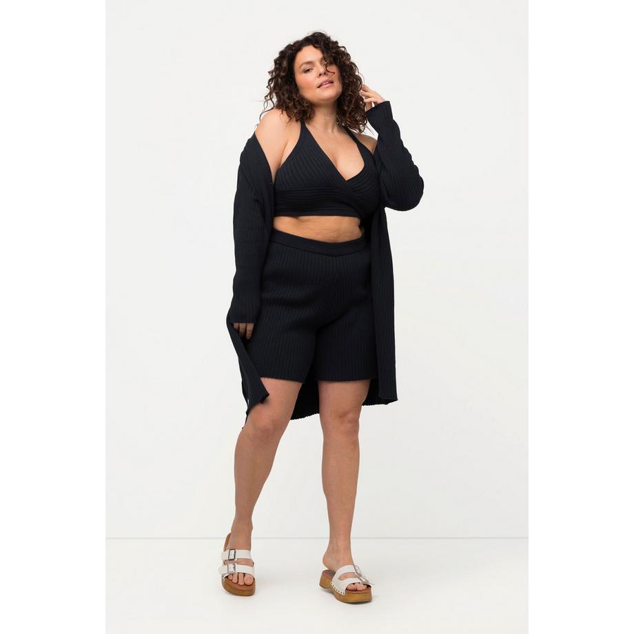 Ulla Popken Cardigan Long Maille Côtelée Ceinture à Nouer Col V  