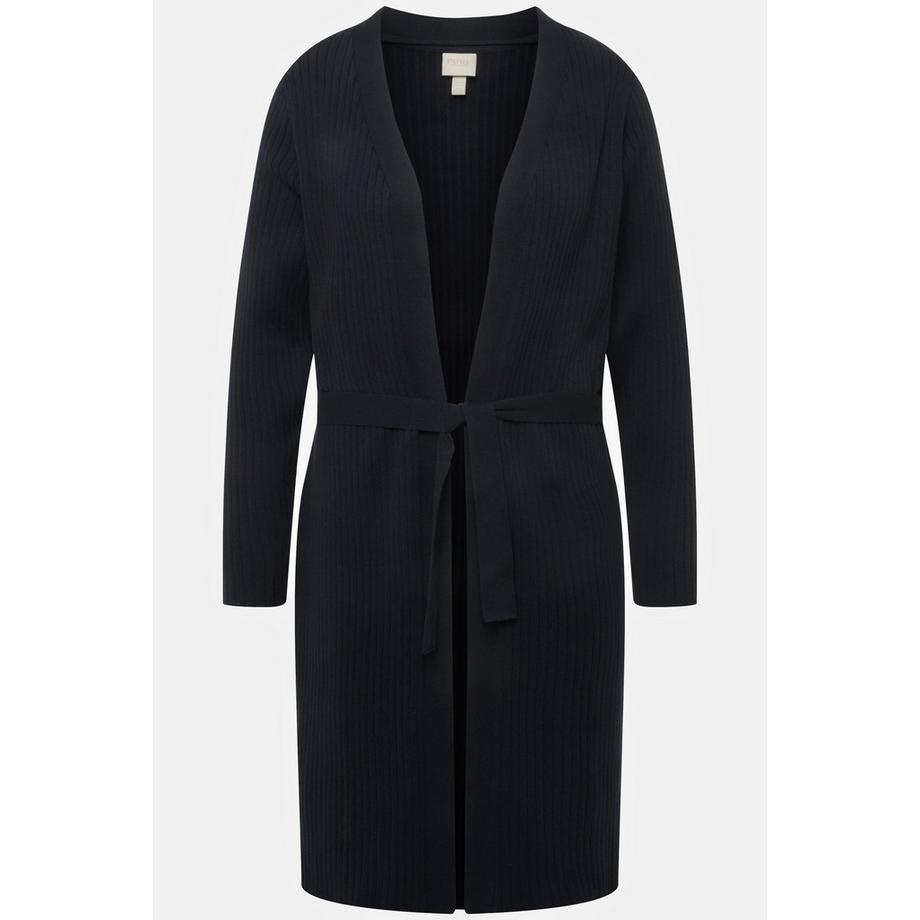 Ulla Popken Cardigan Long Maille Côtelée Ceinture à Nouer Col V  