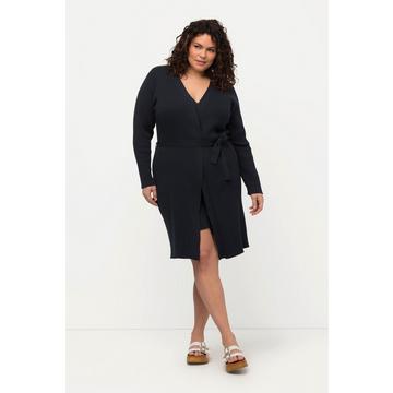 Cardigan lungo in maglia a costine con cintura e scollo a V