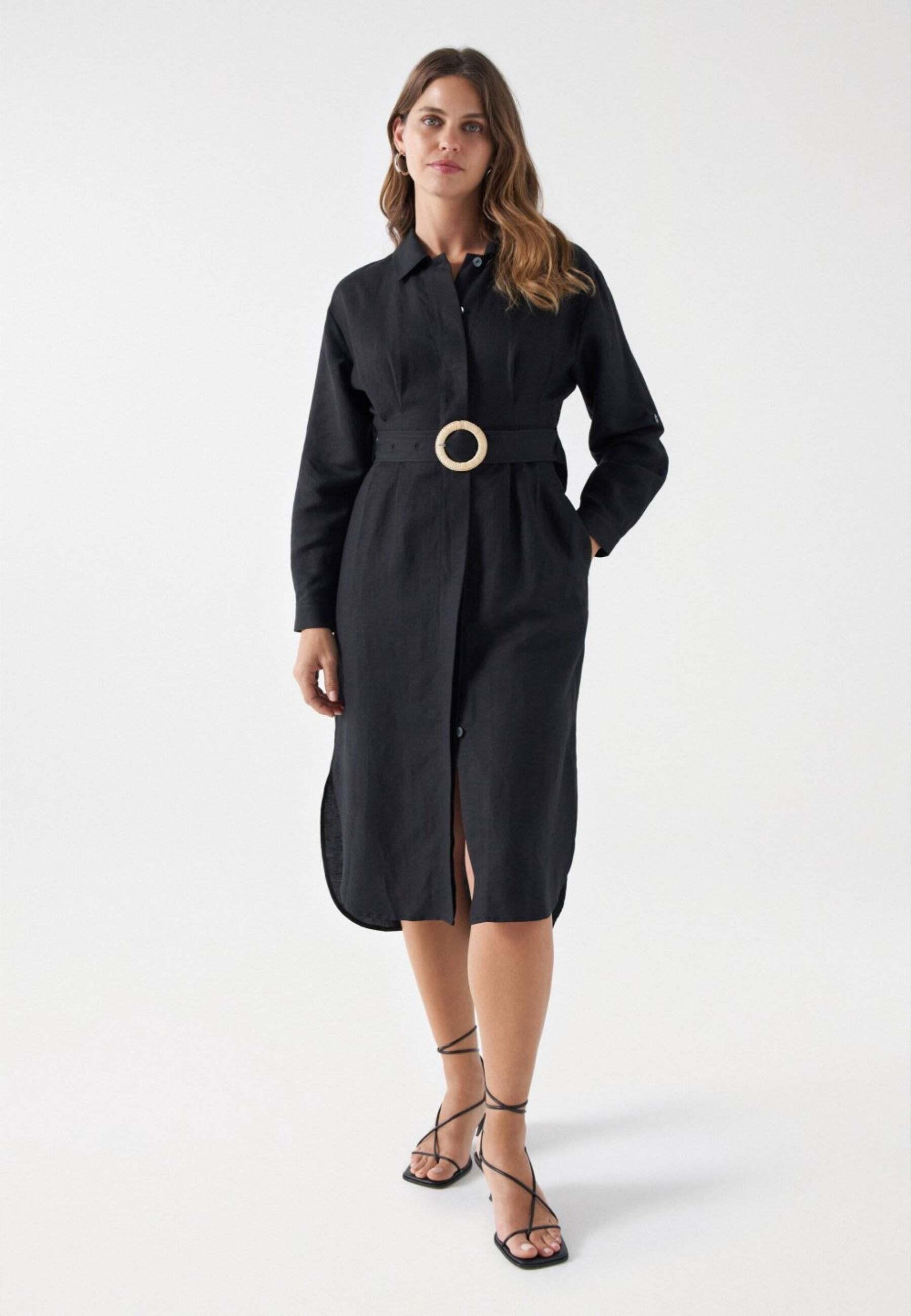 Image of Kleider Linen Shirt Dress Damen Schwarz M