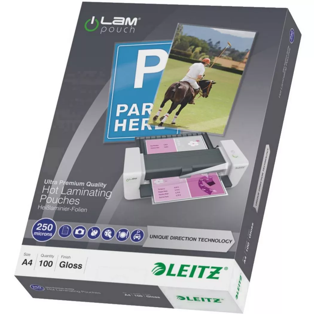 Leitz - Pellicola per plastificazione DIN A4 250 micron lucida 100 pz., 100 Stück, Trasparente