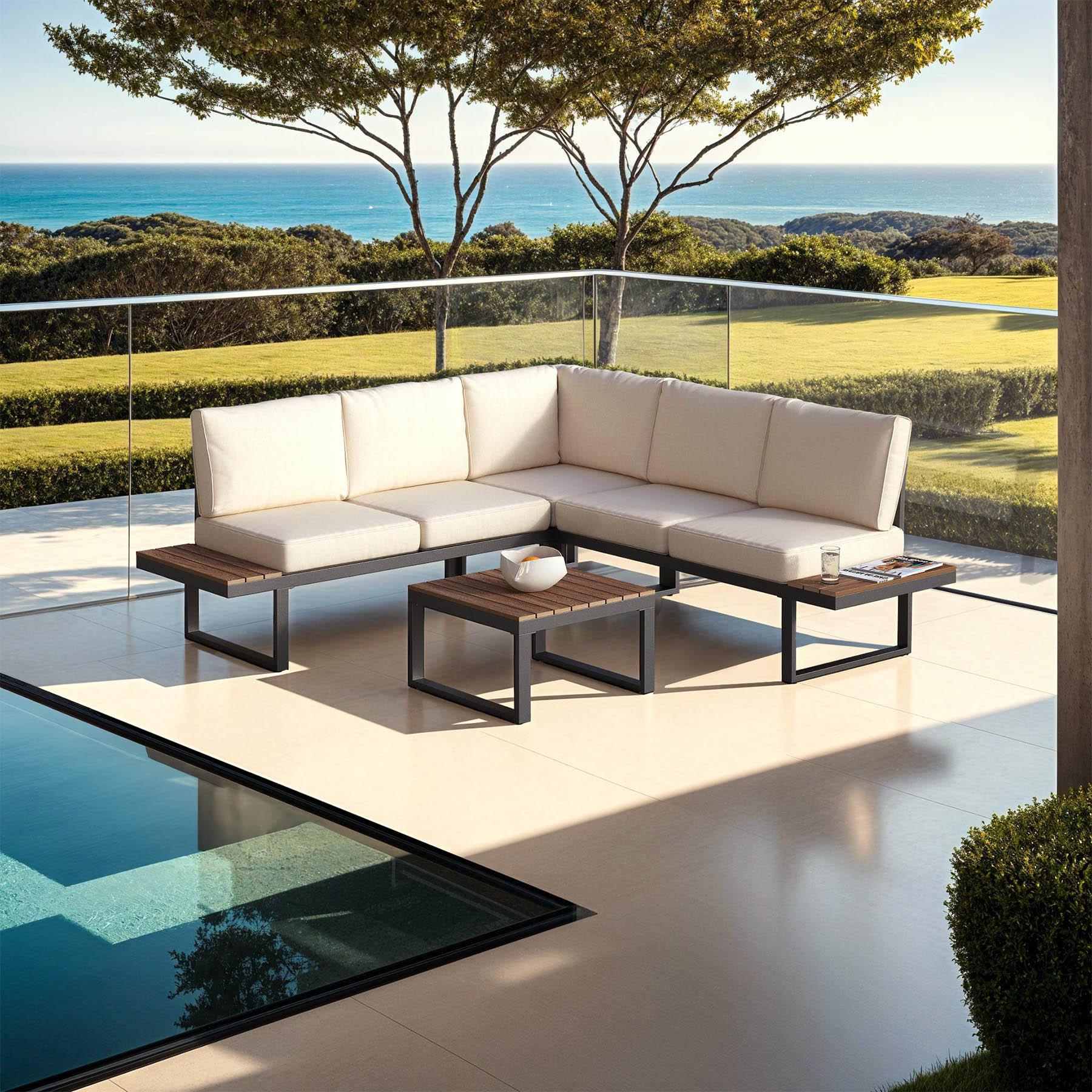 Tectake Ensemble de salon de jardin ELIAR, 4 pièces, avec structure en aluminium  