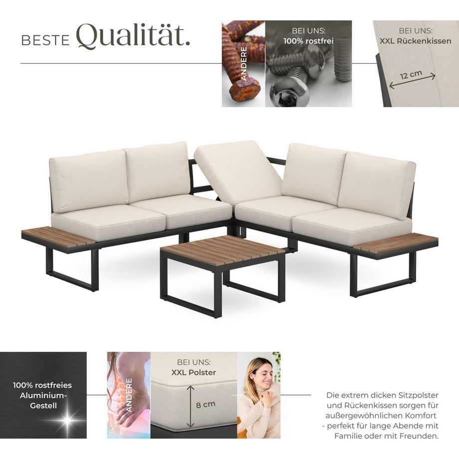Tectake Garten-Lounge-Set Eliar mit Aluminiumgestell, pulverbeschichtet  wetterfest  