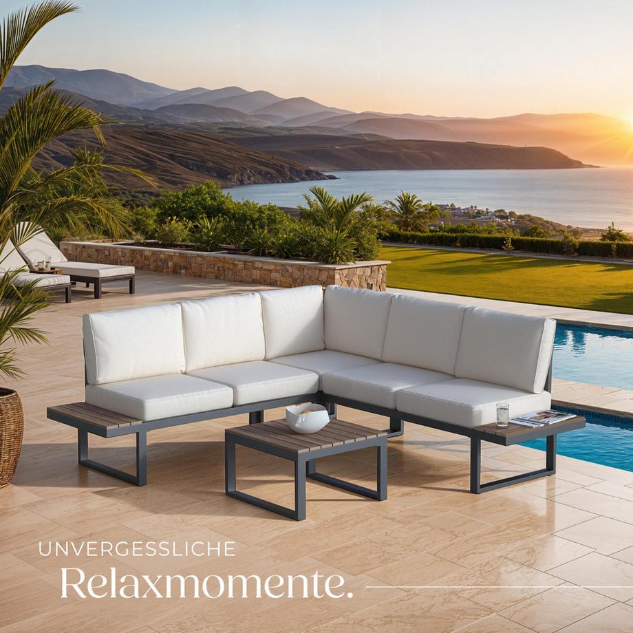 Tectake Ensemble de salon de jardin ELIAR avec cadre en aluminium laqué époxy  