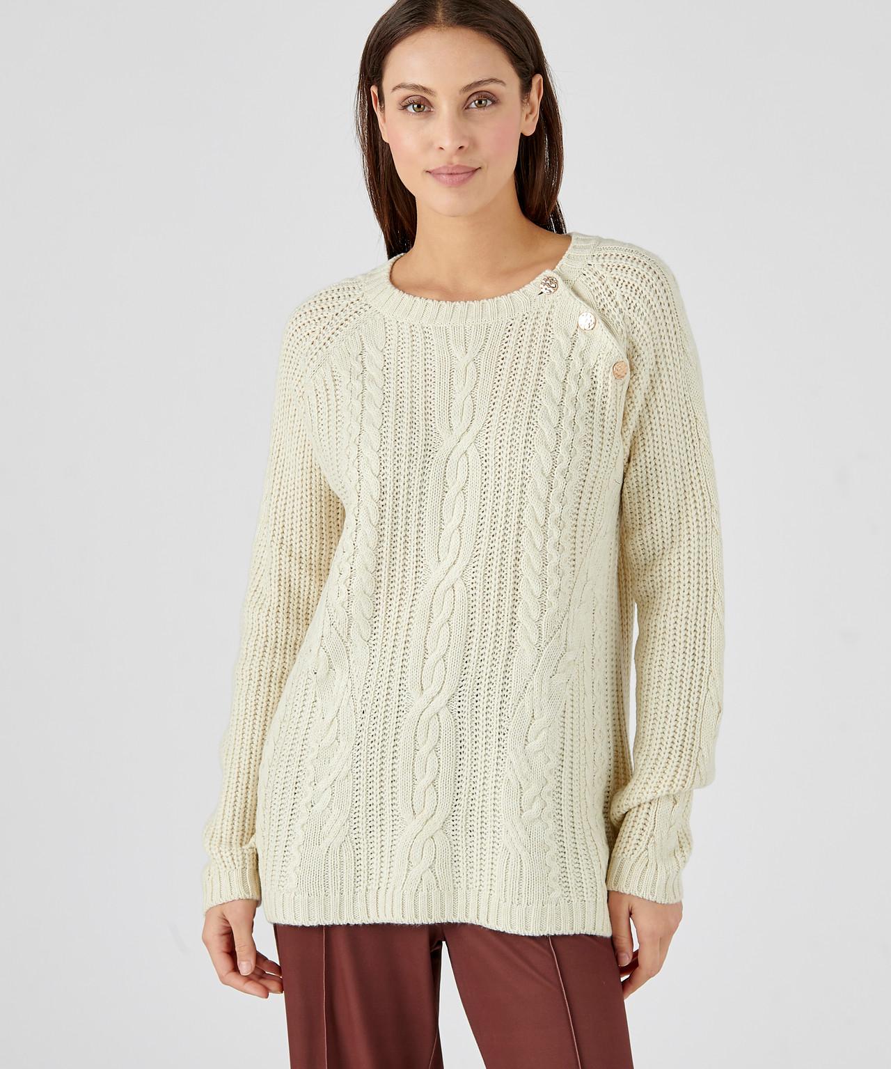 Image of Pullover Im Irischen Stil Mit Thermolactyl, Zopfmuster Und Perlstrick. Damen Braun 46/48