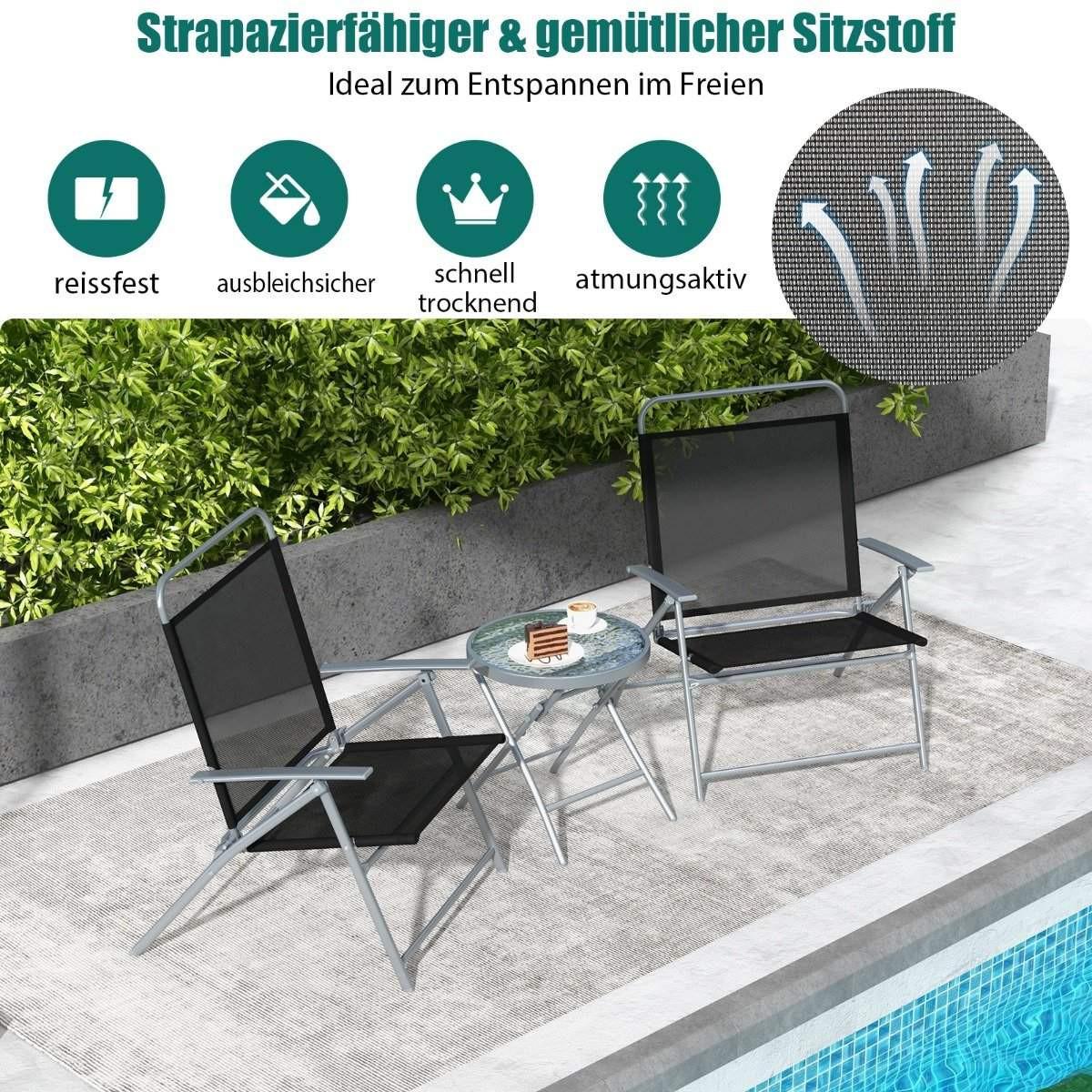 Northio Tavolo da bistrò con 2 sedie Set da balcone pieghevole Set di mobili da giardino da 3 pezzi con struttura in metallo  