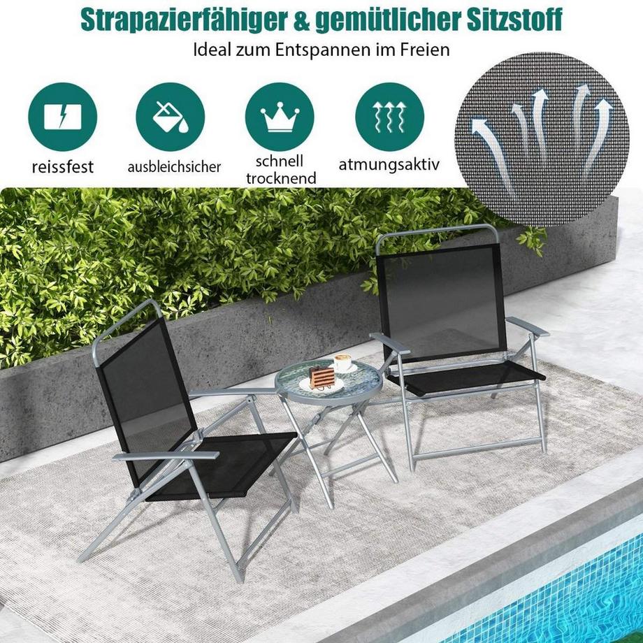 Northio Bistrotisch mit 2 Stühlen Klappbarer Balkonset 3-teilig Gartenmöbel-Setmit Metallrahmen  