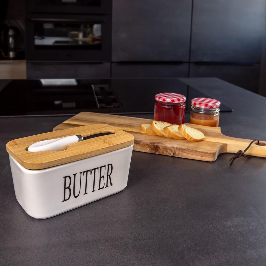 Intirilife Intirilife Butterdose mit Deckel und Messer aus Porzellan  
